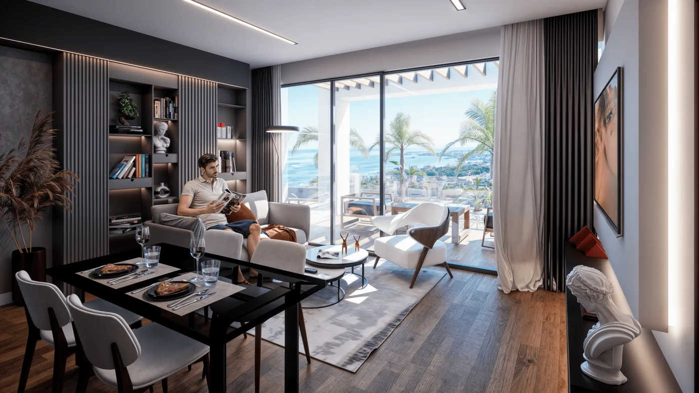Salon w apartamencie penthouse GreenVille Lapta — inne ujęcie