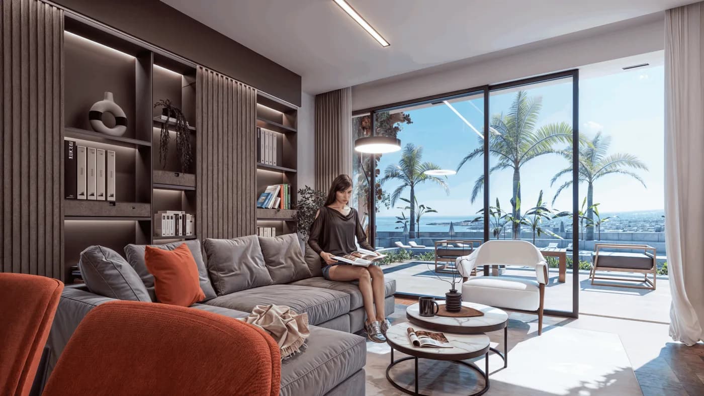 Salon w apartamencie z ogrodem GreenVille Lapta — inne ujęcie