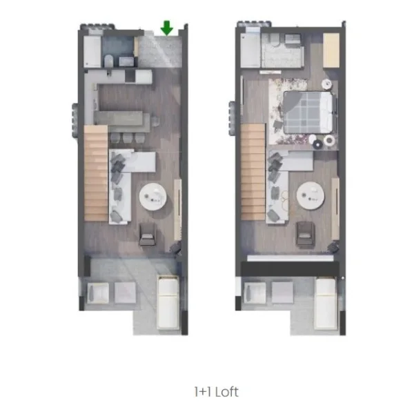Rzut mieszkania typu 1+1 loft w La Joya