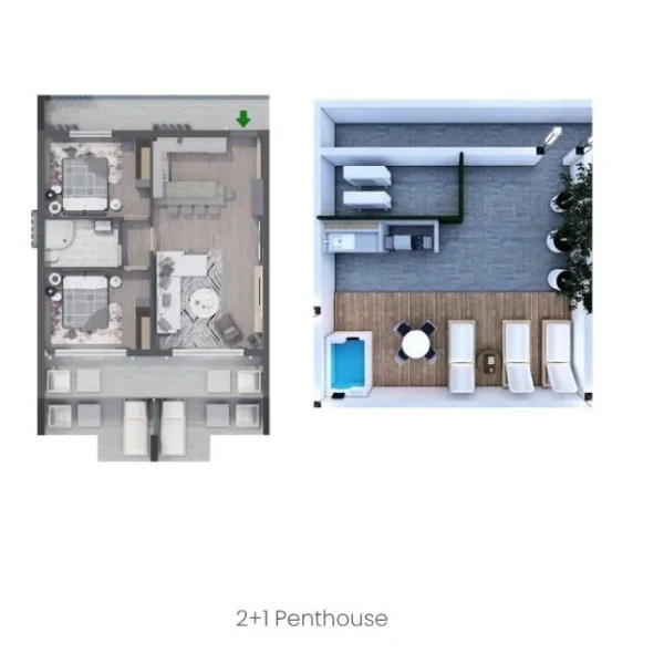 Rzut mieszkania typu 2+1 penthouse w La Joya
